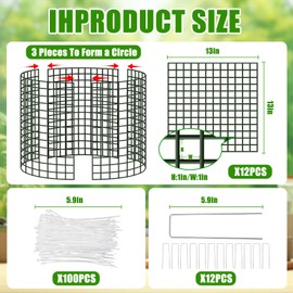 4Pack/12Pcs Thicken Plant Protector from Animals,13''Dia x 13''H Metal Mesh Plant Cage with Ground Stakes and Ties,Chicken Wire Cloche Garden Protector Bunny Barricades for Keep Squirrels Animals Out