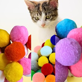 Shizhoo Premium Soft Pom Pom Balls for Kittens - Lightweight, Interactive, Assorted Colors - Plush Toy for Kitten Training and Play - Pet Products for Cats (Mixed Sizes 20 Balls)