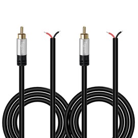 RCA to Bare Wire Speaker Cable (2 Pack 20AWG 10 feet),Replacement RCA Male Plug Jack Connector Adapter to Bare Wire Open End, RCA male to repair Audio Speaker cords, RCA pigtail cable, Red and Black