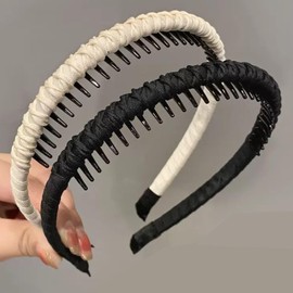 Headbands for Women Men Girls 2PCS Head Bands No Slip Fashion Hair Accessories with Teeth Comb Hair Hoop