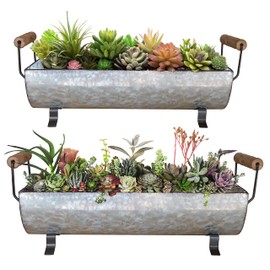 ShabbyDecor Galvanized Metal Trough Succulent Planter Farmhouse Metal Tray Rustic Tabletop Centerpiece Décor Set of 2