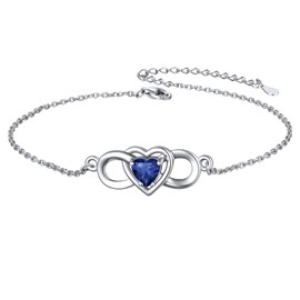 ChicSilver Women's Anklet, 925 Silver Anklet, Also as a Bracelet, Boho Anklet with Infinity Heart for Beach, Foot Jewellery with Birthstone for Valentine's Day, Birthday, Mother's Day, Sterling Silver