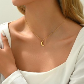 foyjoey Gold Necklace for Women Dainty Tiny Crescent Moon Necklace 18K Gold Plated Moon Pendant Necklace Minimalist Trendy Jewelry Birthday
