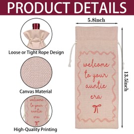 New Baby Wine Bottle Bag - Reusable Wine Bottle Bags with Drawstring for New Aunt - Baby Planning Shower Decorations - Pink Bow Print - Auntie Present Ideas-A17