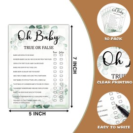 Baby Shower Game Set - Oh Baby True Or False Gender Reveal Party Decor - Boho Greenery Baby Shower Games & Activities - Gold Foil Game Pack For Boys and Girls - 30 Game Cards 1 Answer Card(B01)