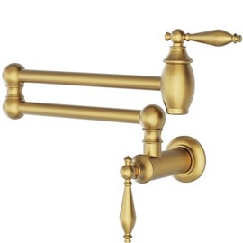 GIMILI Brushed Gold Pot Filler Faucet Wall Mount Kitchen Faucets Over Stove Faucet Folding Faucet with Double Joint Swing Arms