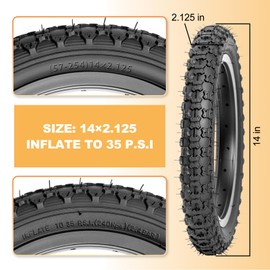 2-Pack Kids Bike Tires Set: Hycline 14x2.125 Inch (57-264 mm) Folding Replacement Puncture-Resistant Bicycle Tires and Pair 14-inch Inner Tubes with Tire Levers for BMX, MTB or Kids Children Racing