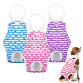 Docuwee Dog Diapers Sanitary Panties with Adjustable Suspender 3 Pack Washable Reusable Dog Period Panties Pet Underwear Diaper Jumpsuits for Female Dogs in Heat Period, Striped Pattern,XL