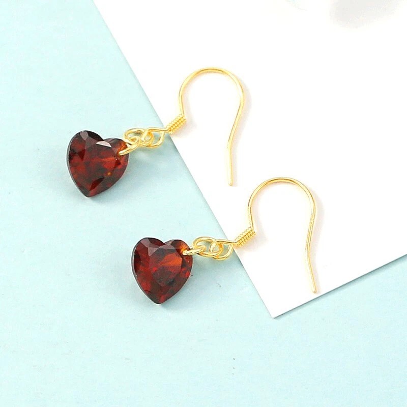 Magicbax 18K Gold Love Red Heart Cubic Zirconia Dangle Drop