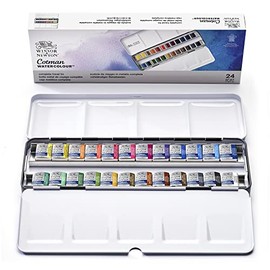 Winsor & Newton Cotman Watercolour Set - Metal Box 24 Half Pans