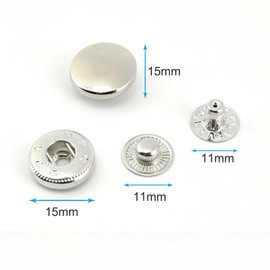 Set of 20 Press Studs, Silver, 15 mm Metal Press Stud for Sewing, Clothing, Wallet, Crafts DIY (Silver)