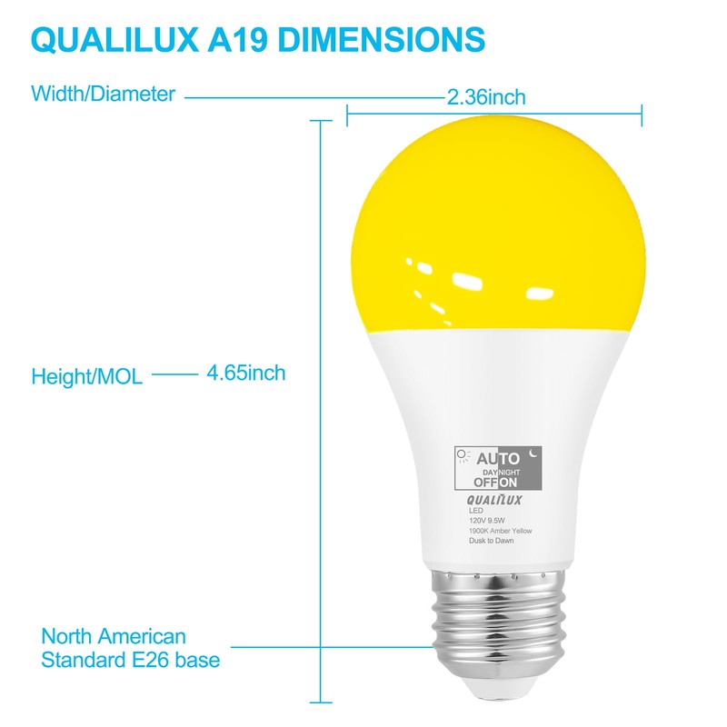 Qualilux Dusk to Dawn Bug Light Bulbs Outdoor, 1900K Amber