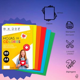 Fogli Colorati A4 80g per Stampanti e Lavoretti Manuali, Blocco di Carta Colorata Assortita per Bambini, Pacchetto di Fogli Colorati per Biglietti M-Office (50 ore, assortimento forte)