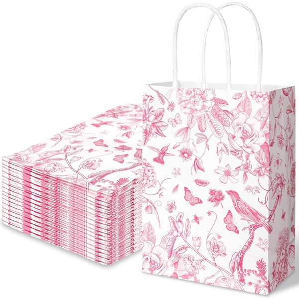 Whaline 16Pcs Floral Bird Paper Gift Bag Pink White Flower