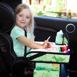 WENRENER Kids Travel Tray, Travel Tray for Kids Car Seat, Toddler Car Seat Lap Tray, Carseat Tray for Kids Travel, Carseat Table Tray for Kids Travel Activities (Green)