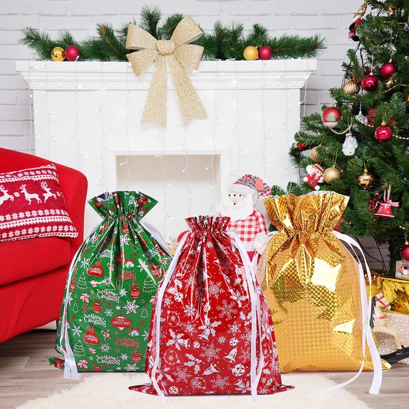 43 * 58cm Large Size Xmas Drawstring Present Wrapping Bag,