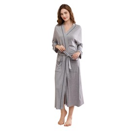 Women's Robes Lightweight Soft Cotton Blend, Ladies Bathrobe Absorbent Breathable Kimono Robe with Pockets,LIGHT GREY MEL.,XL