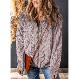 Dokotoo Sherpa Fleece Jacket for Women Zip Up Long Sleeves Stand Collar Side Pockets Oversized Outwears,Purple Small