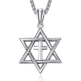 ADMETUS Star of David Cross Necklace 925 Sterling Silver Cross Necklace with Star of David Pendant Jewelry Estrella de David Jewish Star Necklace for Men Women
