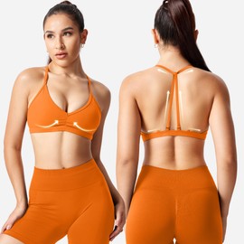 ZAAYO Women's Sports Bra Without Underwire Strong Hold Backless Push Up Bra Padded Bandeau Criss-Cross Straps Adjustable Bra for Yoga Fitness Training Sports Top, orange