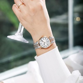 Szaikyri Classic Watch for Women with Easy Read Time Arabic Numerals Ladies Watch with Calendar Water Resistant (Silver-Rosegold Black)