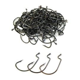 Freell 100pcs Offset Hooks #6 Worm Hooks Black Bass Rockfish Root Fish Octopus Fishing