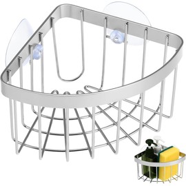 iplusmile Soporte Esquinero para Esponja de Fregadero Acero 304 Organizador de Cocina con Ventosas Canasta Triangular para Escurrir Esponjas Cepillos y Jabón en Tarja y Lavatrastes