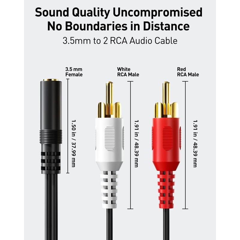 VCE 3.5mm to RCA Splitter, Gold Plated Male Stereo Audio