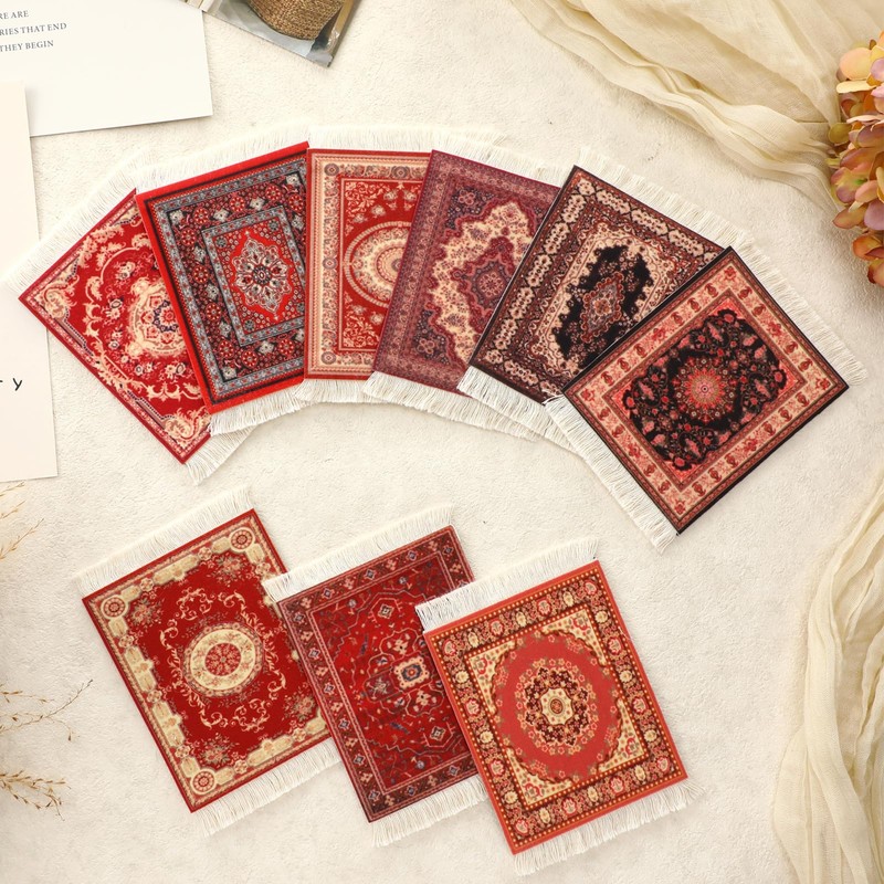 Preboun 10 Pcs Rug Table Coasters Oriental Design Table Drink