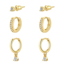 Yamobi 3 Pairs 14K Gold Women's Earrings Set, Waterproof Stud Earrings, Small Hoop Earrings, Hypoallergenic, Stackable Earrings Set for Multiple Piercings, Stud Earrings Hoop Earrings