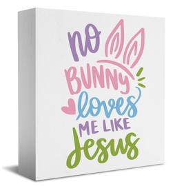 Farmhouse Spring Christian Wooden Box Sign Desk Decor Easter Decorations Rustic Decorative Wood Block Plaque for Home Shelf Table Living Room Wall Cabinets Tiered Tray Bunny Decor Desk Supplies