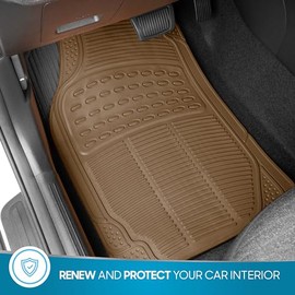 BDK BDK ProLiner Floor Mats for Cars Trucks SUV, 3-Piece All-Weather Car Mats with Universal Fit Design, Durable Car Floor Mats with Capture Ridges, Waterproof Rubber Floor Mats for Cars (Beige)