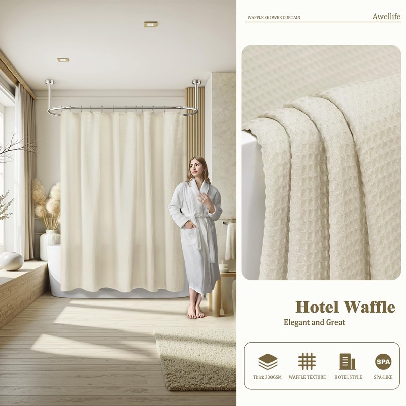 Awellife Waffle Shower Curtain, Shower Curtains for Bathroom 230 GSM,