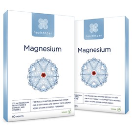 Healthspan Magnesium 375mg (180 Tablets) | Everyday Support for Muscles & Nervous System | Added B Vitamins Complex | Added Benefits for Your Bones, Teeth & Energy Levels | Vegan