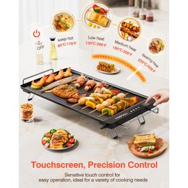 iTRUSOU Electric Griddle with Removable Touch Panel, IPX9 Waterproof, Dishwasher-Safe, 1300W Fast Heating in 10S, 18x10" Die-Cast Nonstick Plate, Foldable Design for Family Use (4–8 People)