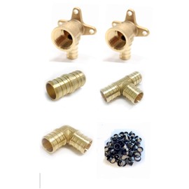 (Pack of 57) EFIELD 1/2" Pex fittings: 40 Pieces Pex Copper Rings, 1/2"x 1/2" NPT Drop-Ear Elbow 2 Pieces, Tee, Elbow and Coupling 5 Pieces each