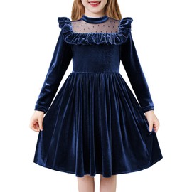 Arshiner Toddler Christmas Dress Navy Blue Velvet Dresses Girls Long Sleeve Princess Birthday Party Gown Formal Fall Winter Clothes 4T