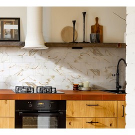 1-Pack Peel and Stick Tile Backsplash 12"X12" PVC Wall Tiles, Stick on Backsplash for Kitchen, Bathroom Tile, Fireplace Décor, Laundry Table, Stair Decals in Cala Golden