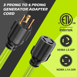 CircleRiver 4 Prong to 3 Prong Generator Transfer Switch Adapter Cord, NEMA L5-30P to L14-30R, 30 Amp Generator Adapter Twist Lock STW 10 AWG