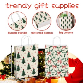 Kihraw 12PCS Beautiful Christmas Gift Paper Bag, Xmas Jumbo Kraft Tote Bags for Xmas Holiday New Year Party Favors Supplies for Christmas Gifts Treat Paper Bags