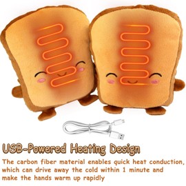 1 Pair USB Cute Heated Mittens Electric Plush Fingerless Thermal Gloves Cartoon Winter USB Hand Warmer Gloves Soft Toast Heating Powered Glove Heated Typing Glove for Phone Laptop Gaming