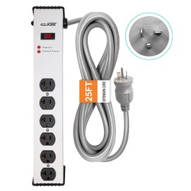 Digital Energy 20 Amp 6-20/T- Slot Plug | 25-Ft Cord - 900 Joule Surge Protector | 6-Outlet, Heavy Duty Steel Body Power Strip