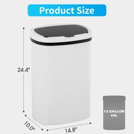 FDW 13 Gallon Trash Can Kitchen Trash Can Automatic Garbage Can with Lid Touch Free - White