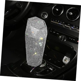 FUNOMOCYA Mini Rhinestone Car Trash Can Lid Cute Decorative Vehicle Garbage Bin Compact Leakproof Automotive Rubbish Container for Backseat Front Seat Use