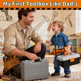 KidBloom Kids Tool Set, 50 Pcs Toddler Tool Set with Bidirectional Rotation Toy Drill, Kids Portable Tool Box with Tool Belt, Pretend Play Construction Toys, Toys for 3 4 5 6 7 Year Old Boys
