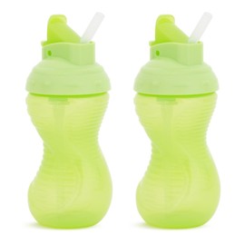 Munchkin Mighty Grip Flip Straw 10oz Sippy Cups - Durable, BPA Free, Straw Cup with Contoured Design & Leak-Proof Soft Silicone Straw - Toddler Straw Cups, Dishwasher Safe (Green 2 Count)…