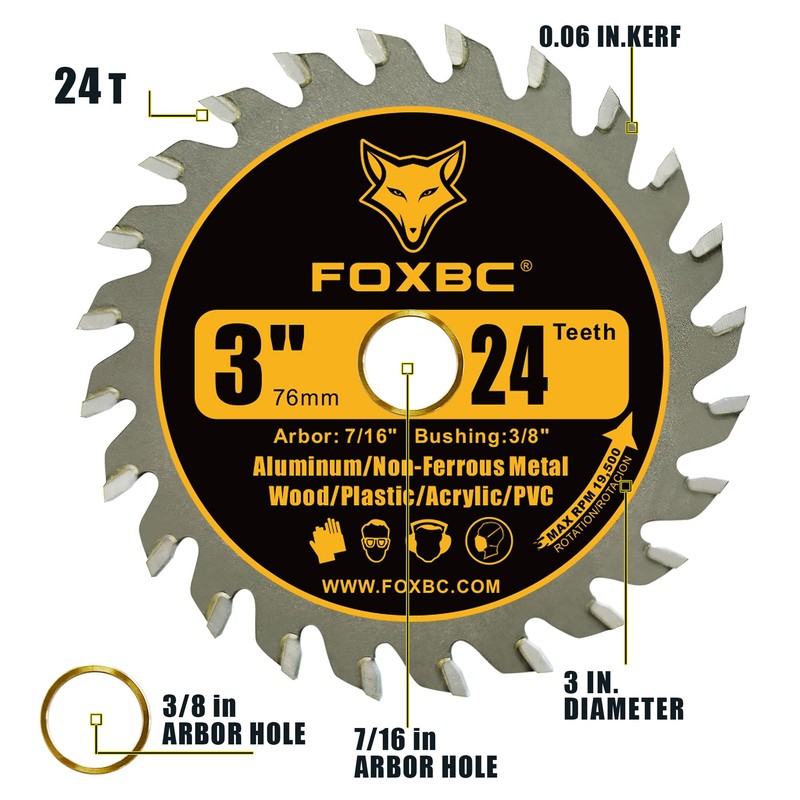 FOXBC 3 Inch Carbide Circular Saw Blade 24 Tooth, 36