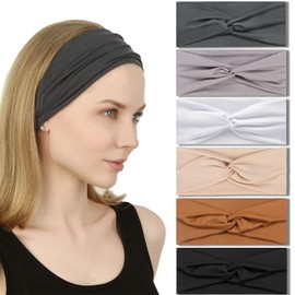 IVARYSS Twist Knotted Headbands for Women Non-Slip, Stretchy Head Bands Hair Accessories for Yoga running Workout, 6 Pack, Neutral Color