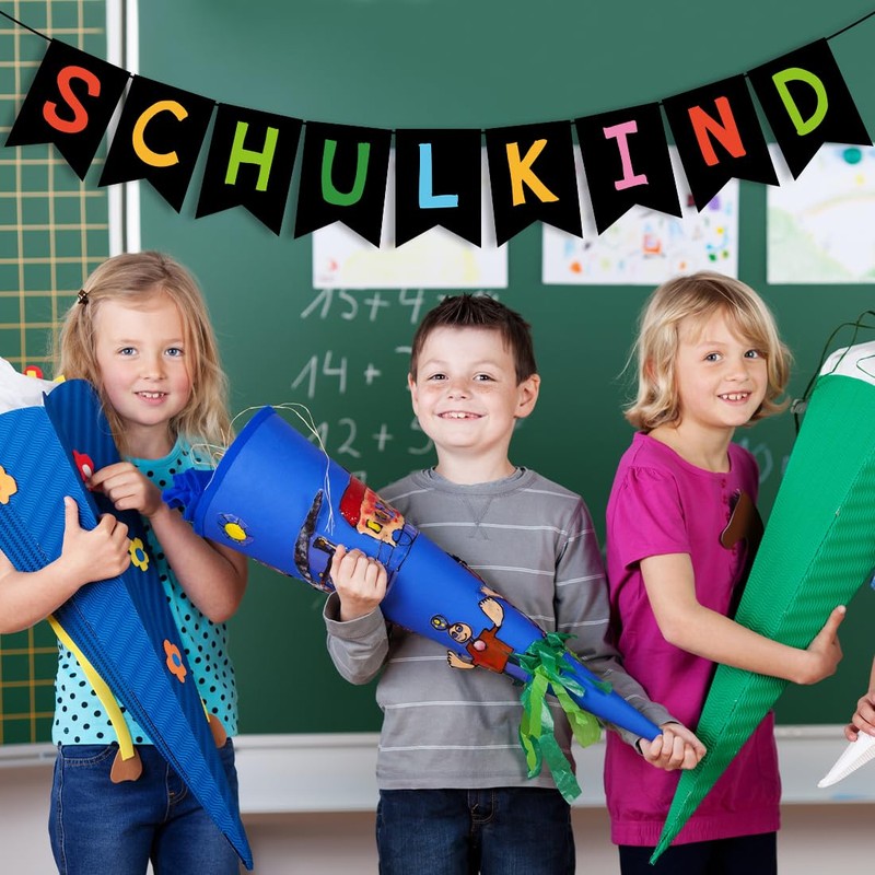 Schulkind Girlande Einschulung Schwarz,Einschulung Girlande Hänge Deko,Einschulung Schulanfang Deko für