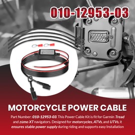 010-12953-03 Motorcycle Power Cable for Garmin Tread and zūmo XT Navigators, 10-30V DC Direct Power Wiring Harness for Motorcycle ATV UTV, w/Crimp Style Ring Terminal & Cable Tie